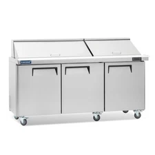 72" Mega Top Sandwich Prep Table, ICECASA 3 Door Food Bain Marie Cooler, 30 Pans