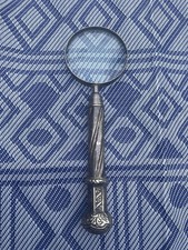 12" Long Antique Ornate Silver Plated Magnifying Glass