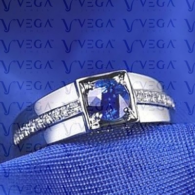 3.20Crt Round Cut Natural Sapphire & Diamond Prong Men Ring 950PT Solid Platinum