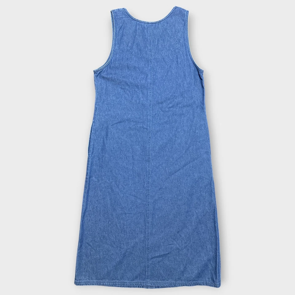 Vtg Womens Dress Sz M Embroidered Floral Denim Maxi Pockets A-Line Retro Teacher - Image 2 of 4