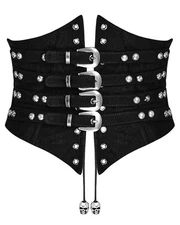 Punk Rave Corset Cincher Black Gothic Dieselpunk Waspie Girdle Belt Faux Leather