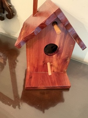 Handmade Red Cedar Birdhouse W Removable Roof For Cleanout + Two Lovely Birds!