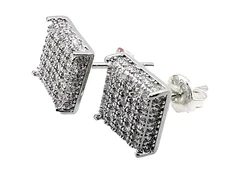 Square CZ Diamond Cluster Sterling Silver Stud Earrings (369G)
