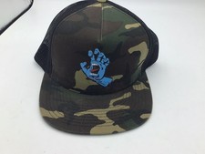 Santa Cruz Skateboard Green Camo Snapback Trucker Hat Cap Screaming Hand Q1