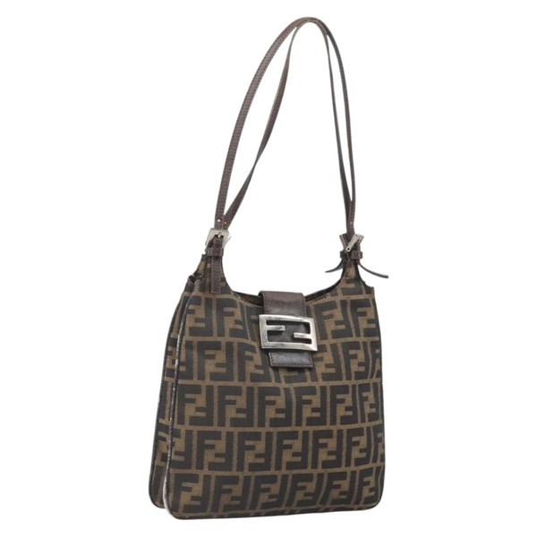 FENDI Zucca Canvas Mamma Baguette Shoulder Bag Black Brown Auth 171933