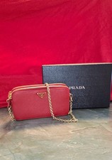 Prada Chain Shoulder Bag Saffiano Leather Red Gold 94477V – Authentic