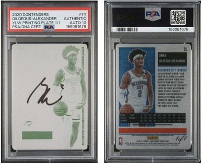 2020 Contenders Shai Gilgeous-Alexander Print Plate Autograph 1/1 PSA/DNA 10🔥