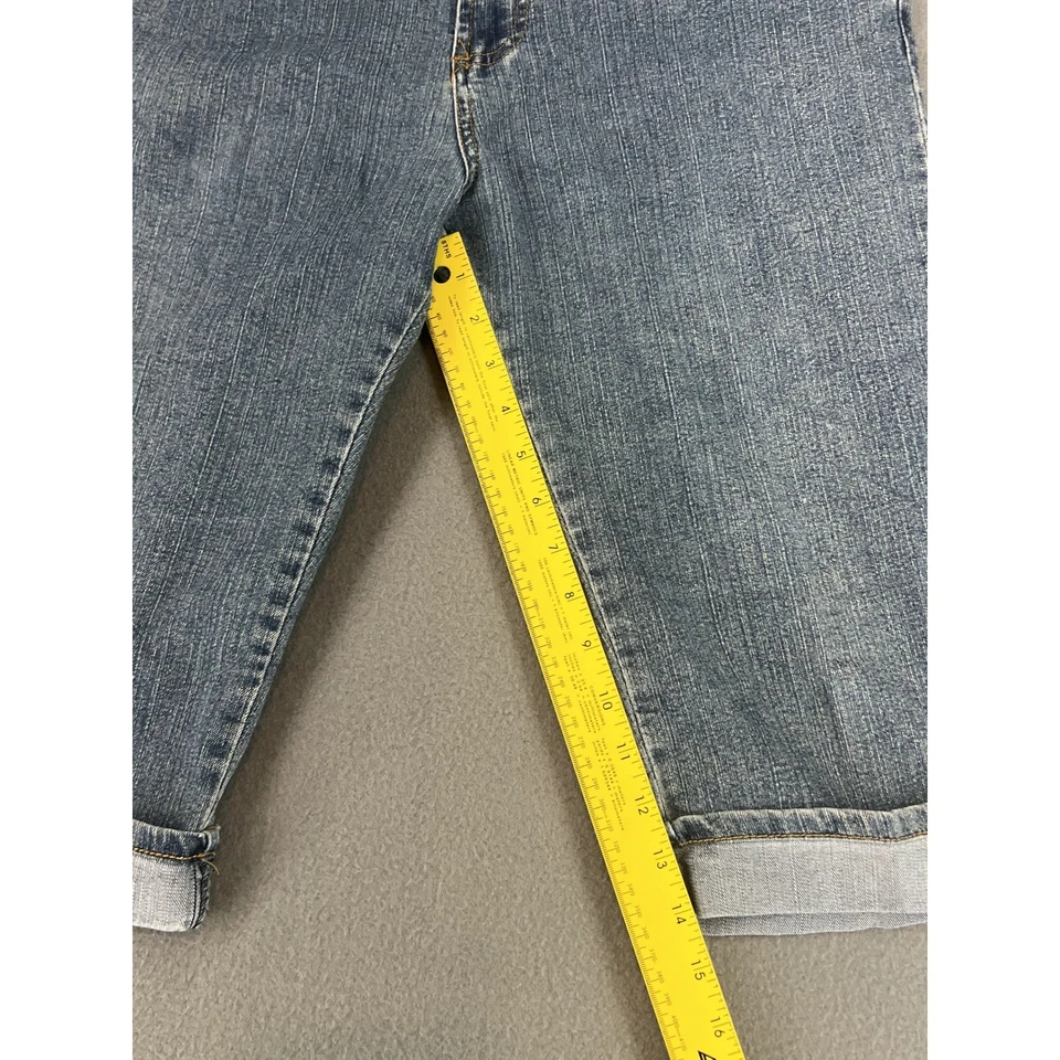 Pantalones capri de mezclilla OUT para mujer 12P pequeños bolsillos bordados con puños azules Foto 4 de 4