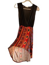 Entro Women’s S Aztec Print Hi Low Fit Flare Boho Dress. CL