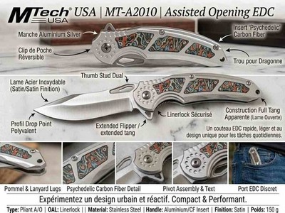 MTA2010RD MTech USA Linerlock A/O Folding Knife 3Cr13 Steel Blade Silver Aluminu
