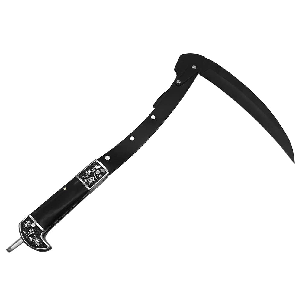 FU-GLBY All-Black Sharp Edge Folding Scythe with Wooden Handle