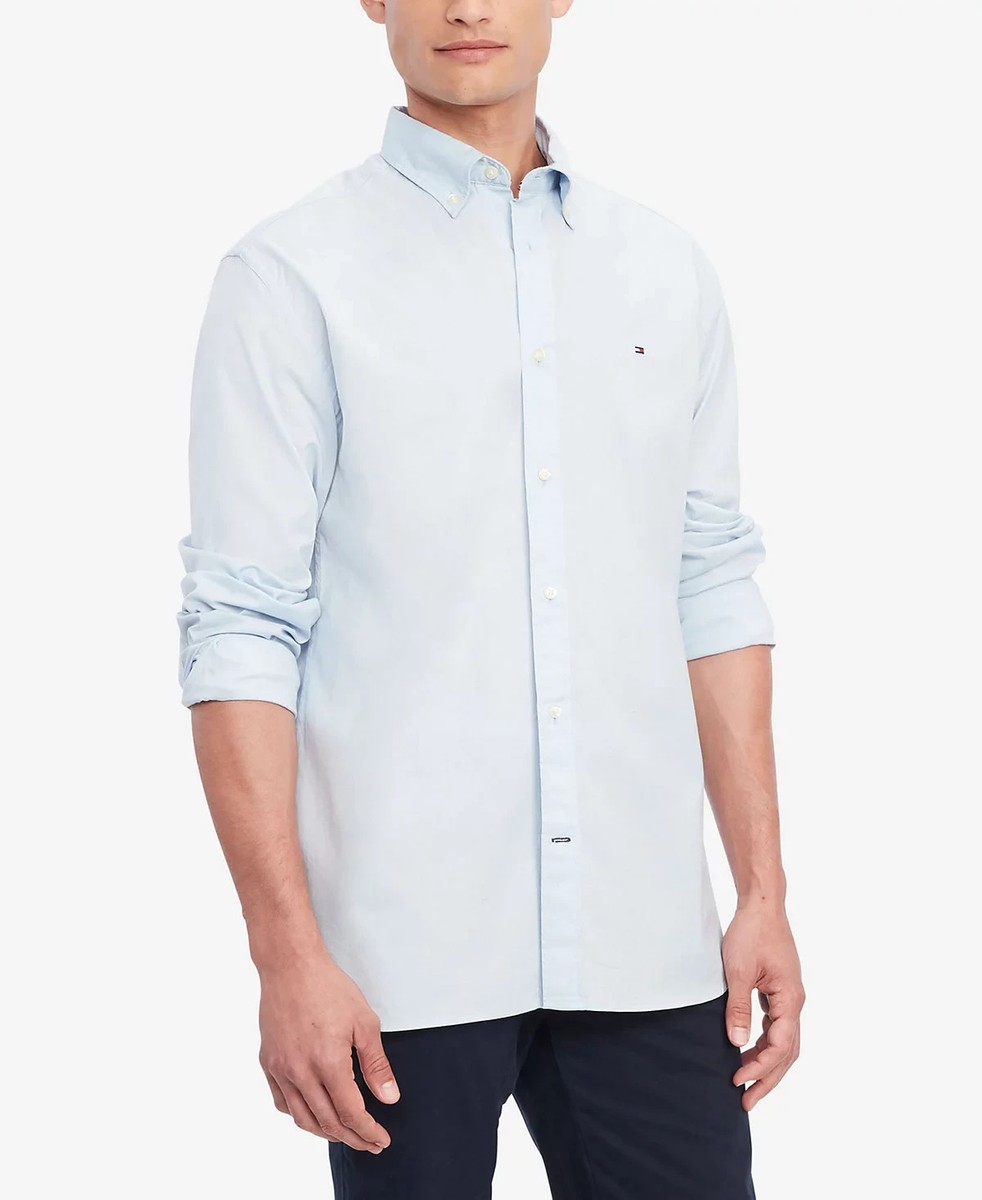 Tommy Hilfiger Men's Flex Poplin Classic-Fit Shirt, Calm Blue, L