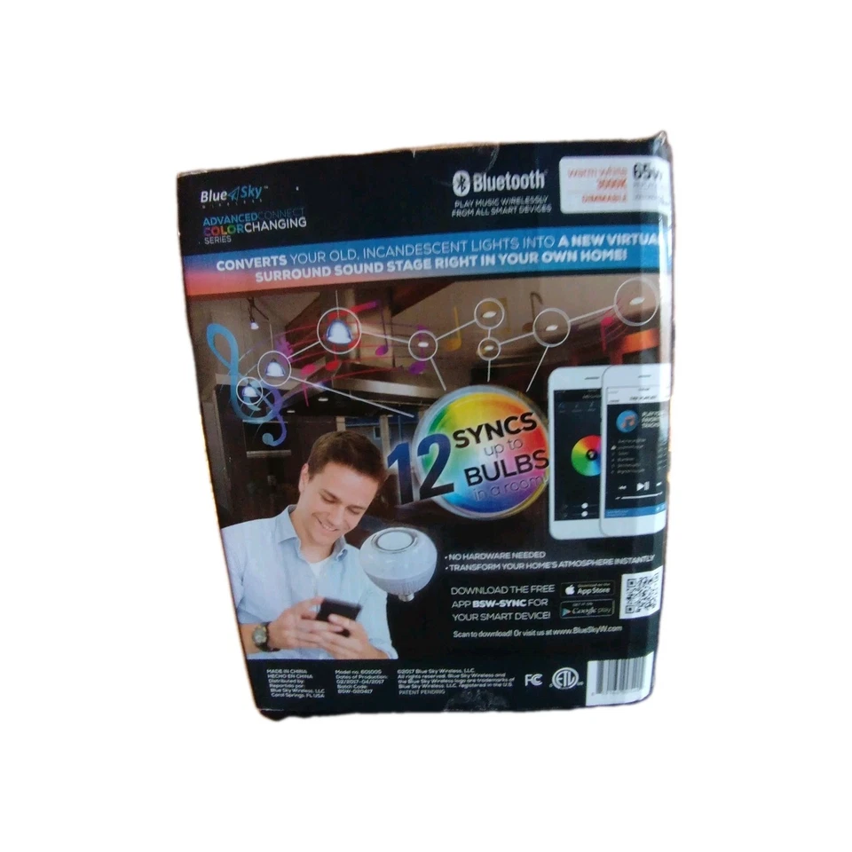 LED Blue Tooth Smart Sync Bulb and Speaker Wireless 50 Colors New - Image 3 of 4