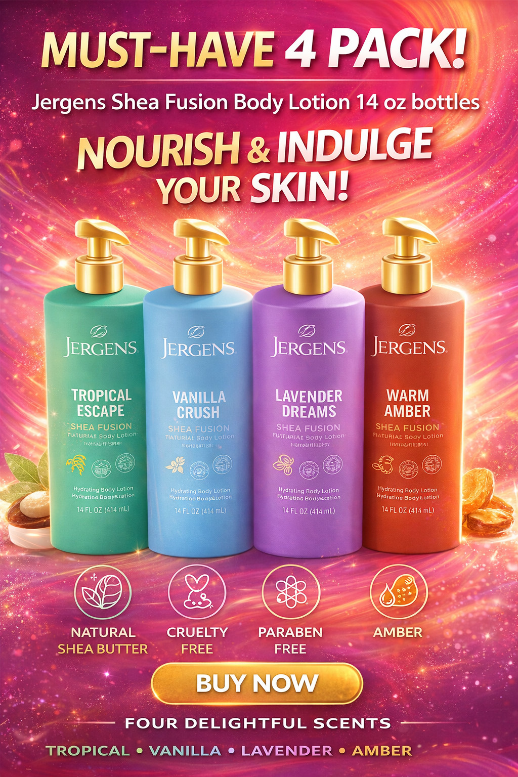 14oz - 4 Pack Tropical, Vanilla, Lavender,amber