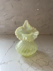 Fenton Vaseline Opalescent Vase Optic Swirl +