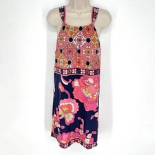 Trina Turk Floral Halter Mini Dress Sz 4 Lined Pink Navy Peach Retro Stretch