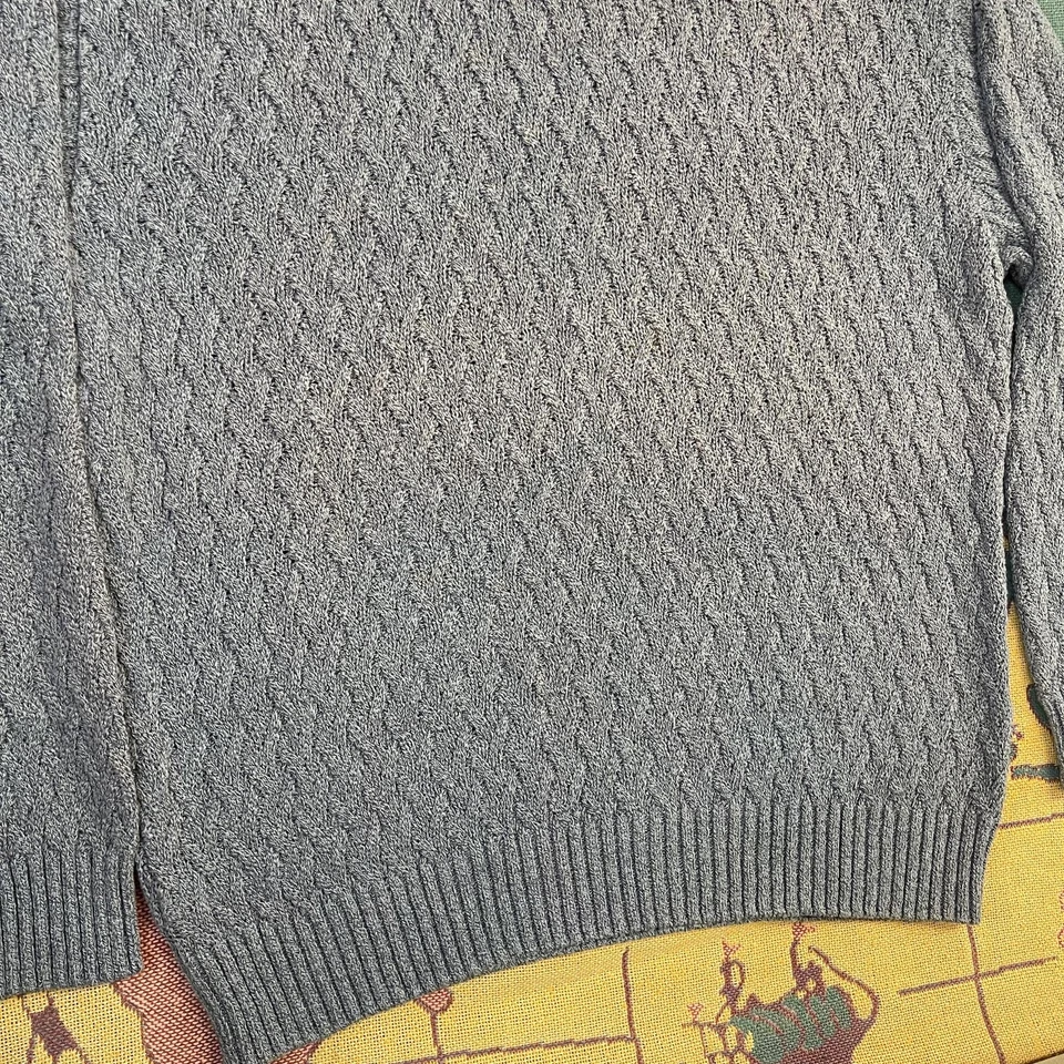 Vintage Neiman Marcus Sweater Men Large Gray Textured Knit Crewneck Cotton Blend - Image 3 of 4