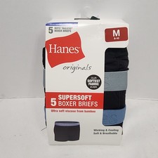 5 PACK Hanes Originals Boys' SUPERSOFT Boxer Brief TAGLESS Underwear, Black M