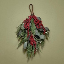 Winter Swag for Front Door, 18 Inch Greenery with Eucalyptus and Winterberry