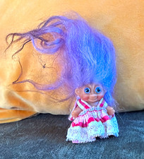 Troll Doll Purple Straight Hair Blue Eyes Pink vintage Russ