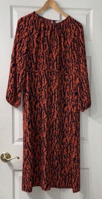 Elizabeth and James Size M Blue Orange Cinch Waist Long Sleeve Midi Dress |  eBay