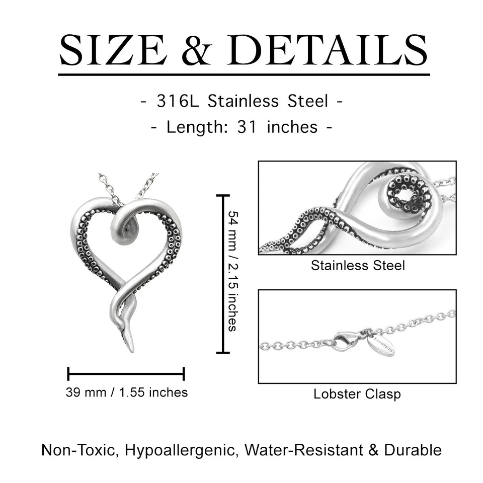 Heart Love Necklace Octopus Tentacle Heart stainless steel pendant by Controse - Image 3 of 4