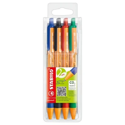 Stabilo Point Balle Stylo à Bille 4 IN Paquet Bleu Noir Rouge Vert Écrire Neuf - Photo 1/4