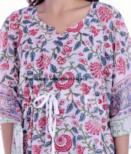 Indisch Baumwolle Boho Kaftan Bikini Abdeckung Kleid Beachwear Poncho Kurz Maxi - Bild 3 von 5
