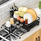 Large Sink Dish Drainer Extendable Dish Drying Rack Strainer with Utensil Holder