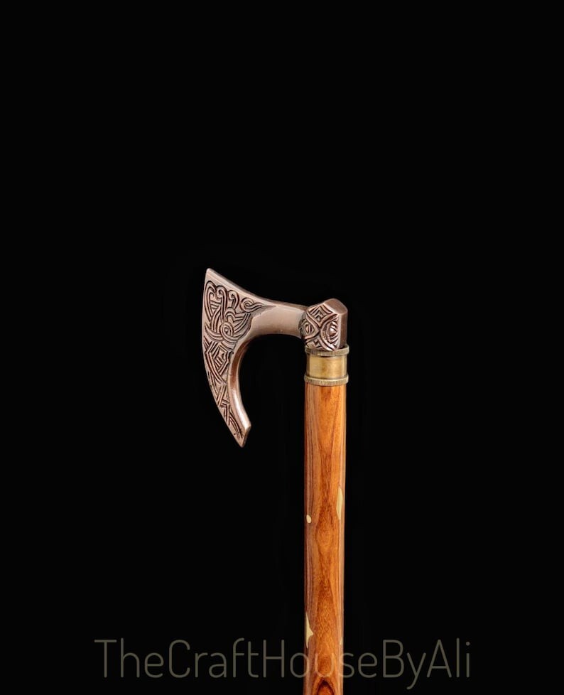 Solid Brass Valhalla  Axe Head Handle Victorian W… - image 2