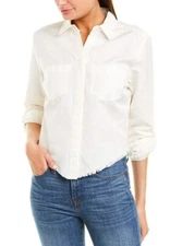 Nicole Miller Artelier WHITE Linen Shredded Blouse, US Petite