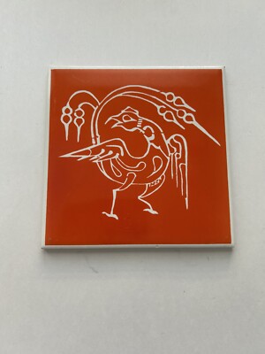 Vintage Pilkington England Mid Century Modern Orange Bird 6'' Tile