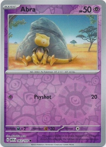Abra 063/165 Reverse Holo Pokemon 151 Free Shipping