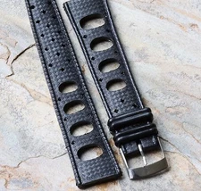 Black rubber 20mm dive watch strap oval holes thicker & longer NOS 1960s band