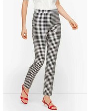 NEW TALBOTS CHATHAM ANKLE PANTS SZ 12P X 25" BLACK WHITE CHECK SLIM LEG NWT 99