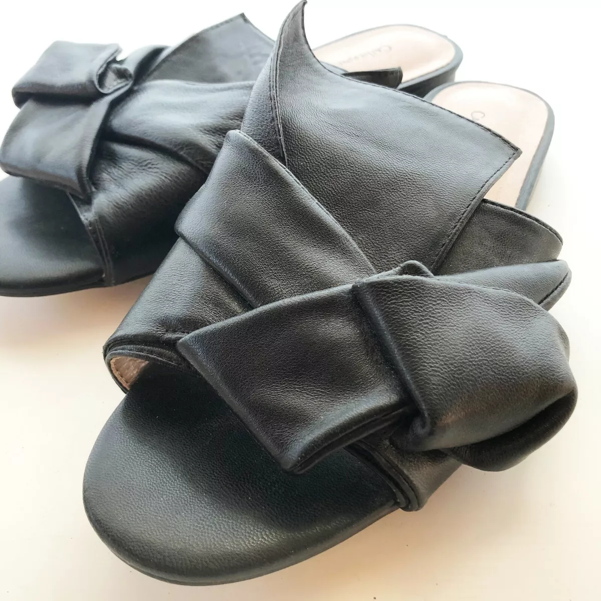 CATHERINE MALANDRINO TIMEY KNOT SLIDE MULES ORIGAMI LEATHER FLATS