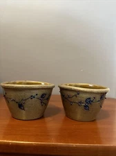 Rowe Pottery salt glazed blueberry bowls unmarked 4 1/2” across set of 2 REAd