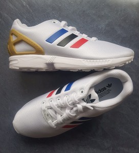 Adidas ZX Flux FV7918 - Size 5 Uk / EU 38 (White / Blue/ Black / Red / Gold  ) | eBay