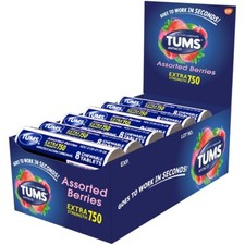Tums Antacid Extra Strength 750 Assorted Berries Tablets, Display Box of 12 Roll