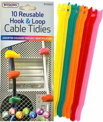 10 Stück Wiederverwendbare Haken & Öse KABEL Organizer KRAWATTEN Farbcodiert Ordnung Wraps Riemen