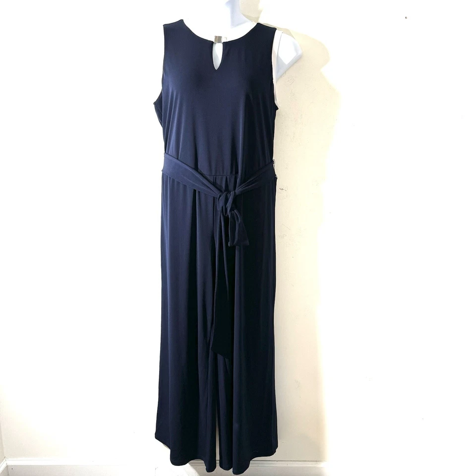 Lauren Ralph Lauren Women’s Navy Sleeveless Wide Leg Jumpsuit Sz 1X Belted - Image 2 of 4