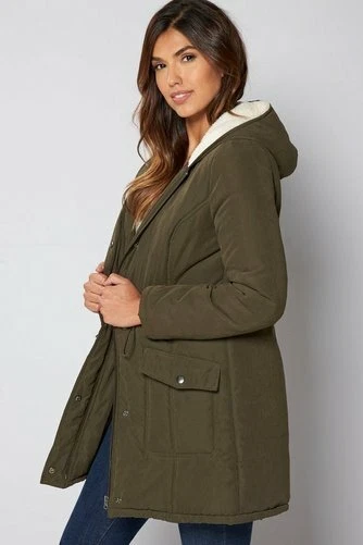 B. YOU LADIES KHAKI PARKA JACKET COAT FLEECE LINED HOOD SIZE 14 £55