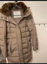 Ladies Coat Size S Khaki Colour Midi Hood Fur Puffs Coat Quality Vgc By Esprit