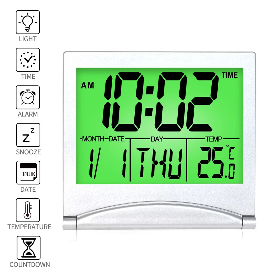 Betus Digital Travel Timer LCD Clock with Backlight - Compact LCD Desk Clock - Image 2 of 4