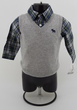 NWT Carters 6 Mo. Dress Me Up Set Boy 2 Pc. Outfit Plaid Shirt Grey Sweater Vest