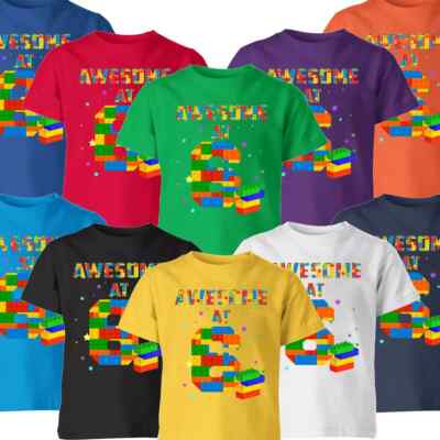 T-Shirt Awesome At Building Blocks personalisiert Steine Motiv Geburtstag Kinder