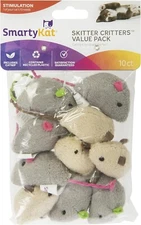 SmartyKat Skitter Critters Cat Toy Catnip Mice Gray Beige Set of 10 (Value Pack)