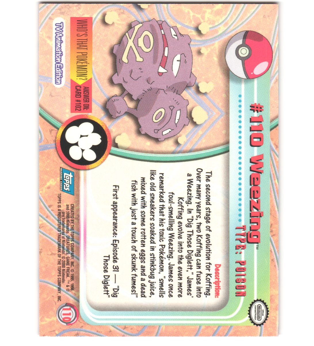 Pokemon 2000 Near Mint NM Topps Series 2 Blue Logo Weezing 110 | eBay