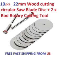 10pcs 22mm Wood cutting circular Saw Blade Disc + 2 x Rod Rotary Cutting Tool  