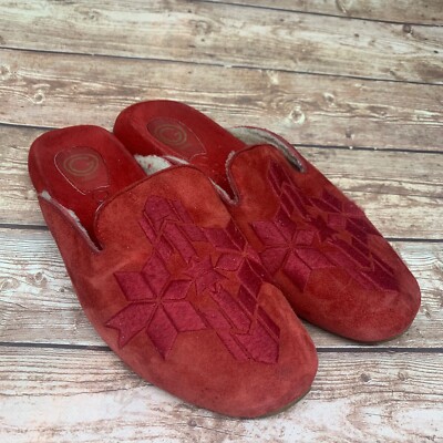 Cole Haan Suede Leather G Series Slippers Mules Red Faux Fur